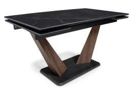 Керамический стол Кели 140(200)х80х76 черный мрамор / орех кантри / черный (80x76)